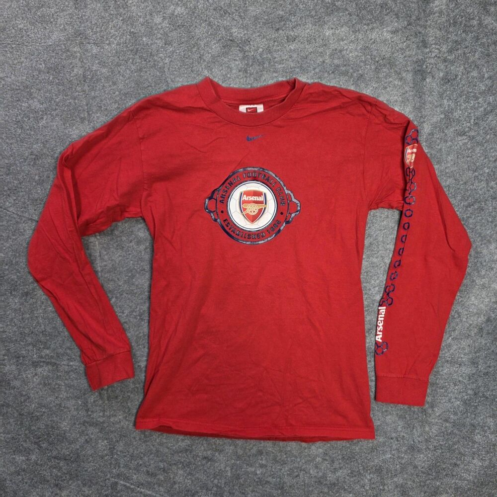 Y2K Nike Arsenal Shirt Mens Small Long Sleeve Hit Red Soccer Premier Football